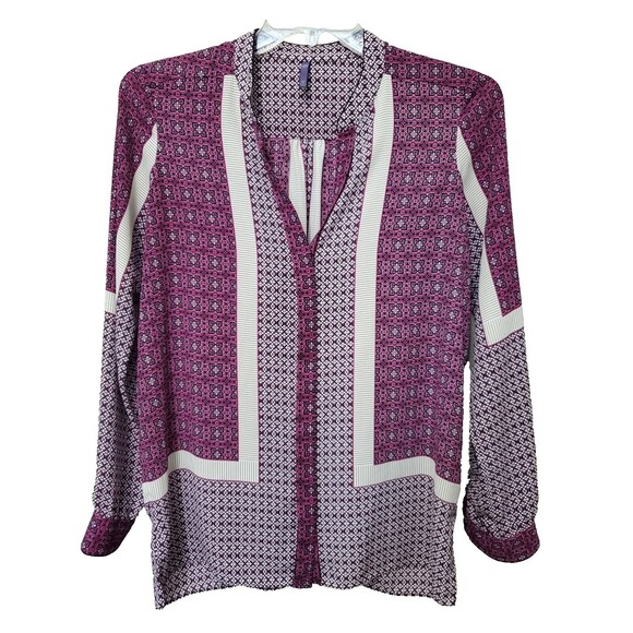 NYDJ Purple Geometric Print Long Sleeve Button-Up Tunic Size Medium - Picture 1 of 7